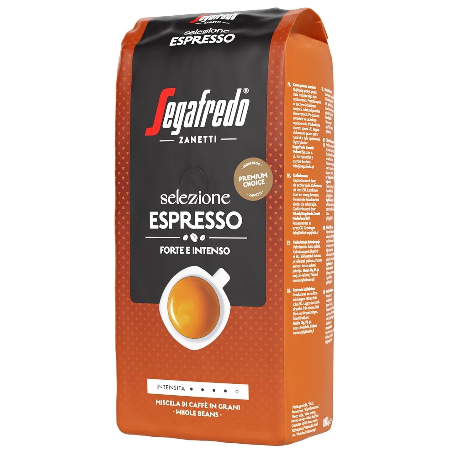 Segafredo Zanetti Selezione Espresso - Grano entero (paquete de 1kg) - Apto para todas las especialidades de café italiano - Tostado medio a oscuro, sabor fuerte e intenso