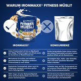 IronMaxx Fitness Muesli - Galletas y Crema, Bolsa de 2 kg | Muesli vegano rico en proteínas con contenido crujiente | Bajo en azúcar y alto en fibra.