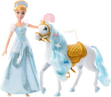 Mattel Muñeca móvil Cenicienta Princesa DISNEY con atuendo brillante, zapatos y tiara desmontables, cabello peinable para divertirse en la peluquería, a partir de 3 años, HLW06 Naty Shop Muñecas ensilladas y listas para el baile