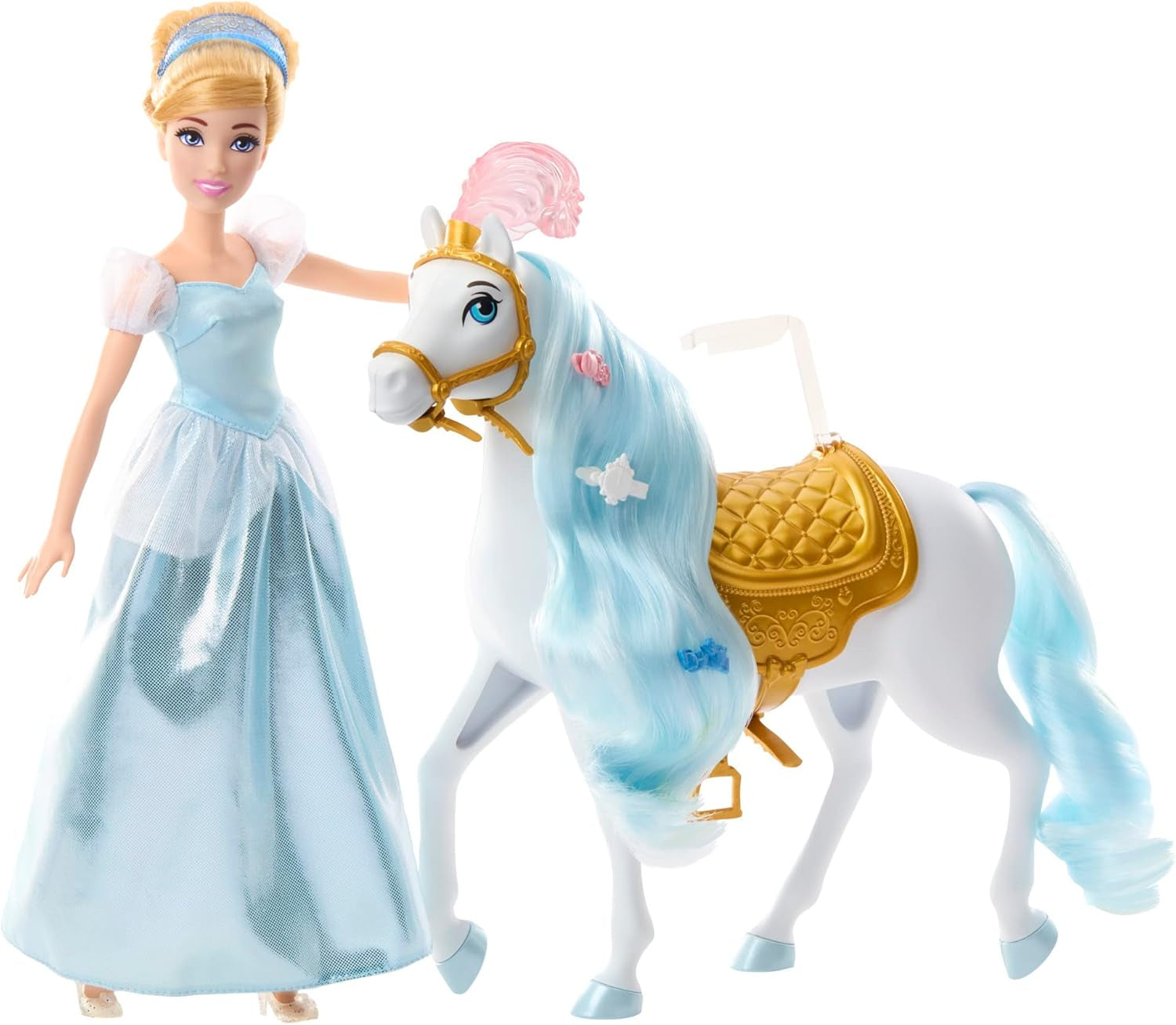 Mattel Muñeca móvil Cenicienta Princesa DISNEY con atuendo brillante, zapatos y tiara desmontables, cabello peinable para divertirse en la peluquería, a partir de 3 años, HLW06 Naty Shop Muñecas ensilladas y listas para el baile