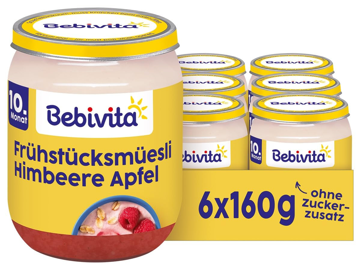 Muesli de desayuno con frambuesas y manzanas, 160 g, paquete de 6 (6 x 160 g)