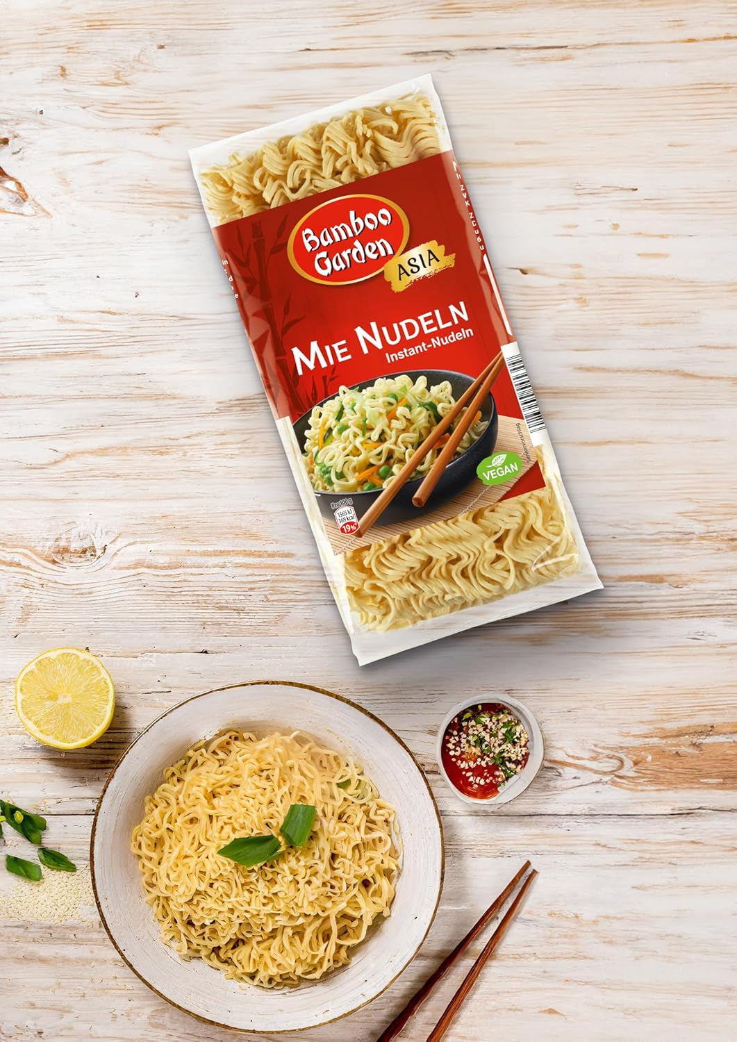 Jardín de Bambú - Fideos Mie | Fideos instantáneos para la cocina asiática | Ideal para platos al wok o sopas Veganos | bolsa de 250g
