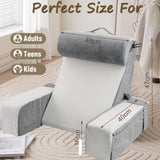 Almohada de lectura grande para cama y sofá, almohada de espalda para adultos con soporte para el cuello y reposabrazos, almohada de respaldo ergonómica con bolsillo y funda lavable para descansar, leer, mirar televisión (WH)