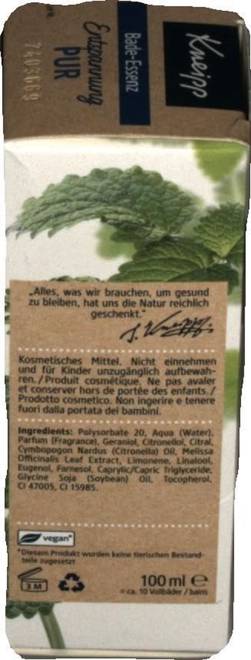 Kneipp Bade, aceite de baño con aceite esencial natural de melisa de India y extracto de melisa, 100 ml Naty Shop