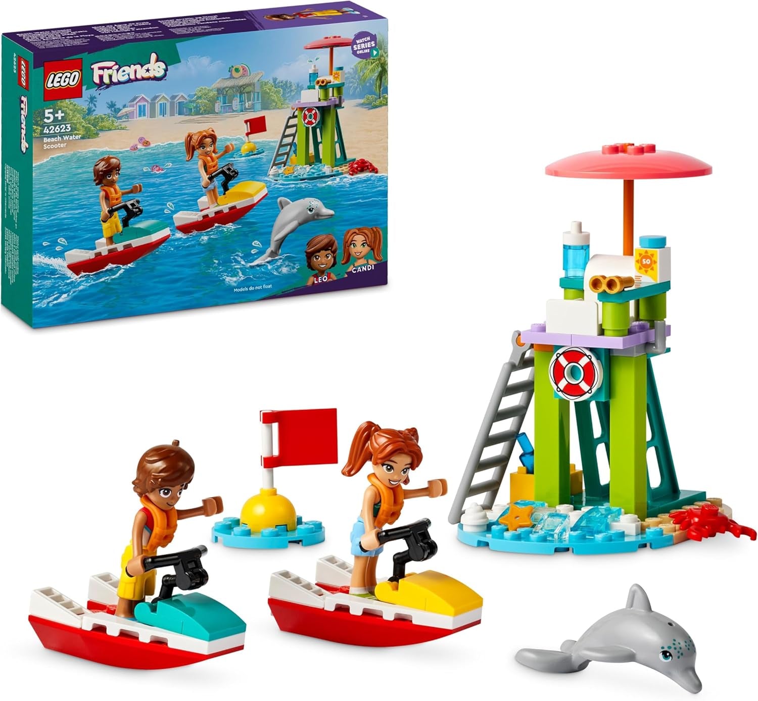 LEGO Friends Torre de observación de salvavidas con motos de agua, juguete para niños, idea de regalo para niñas y niños a partir de 5 años con 2 figuras y delfín, juguete de moto de agua 42623 Juegos de construcción Besuche den LEGO-Store Default title