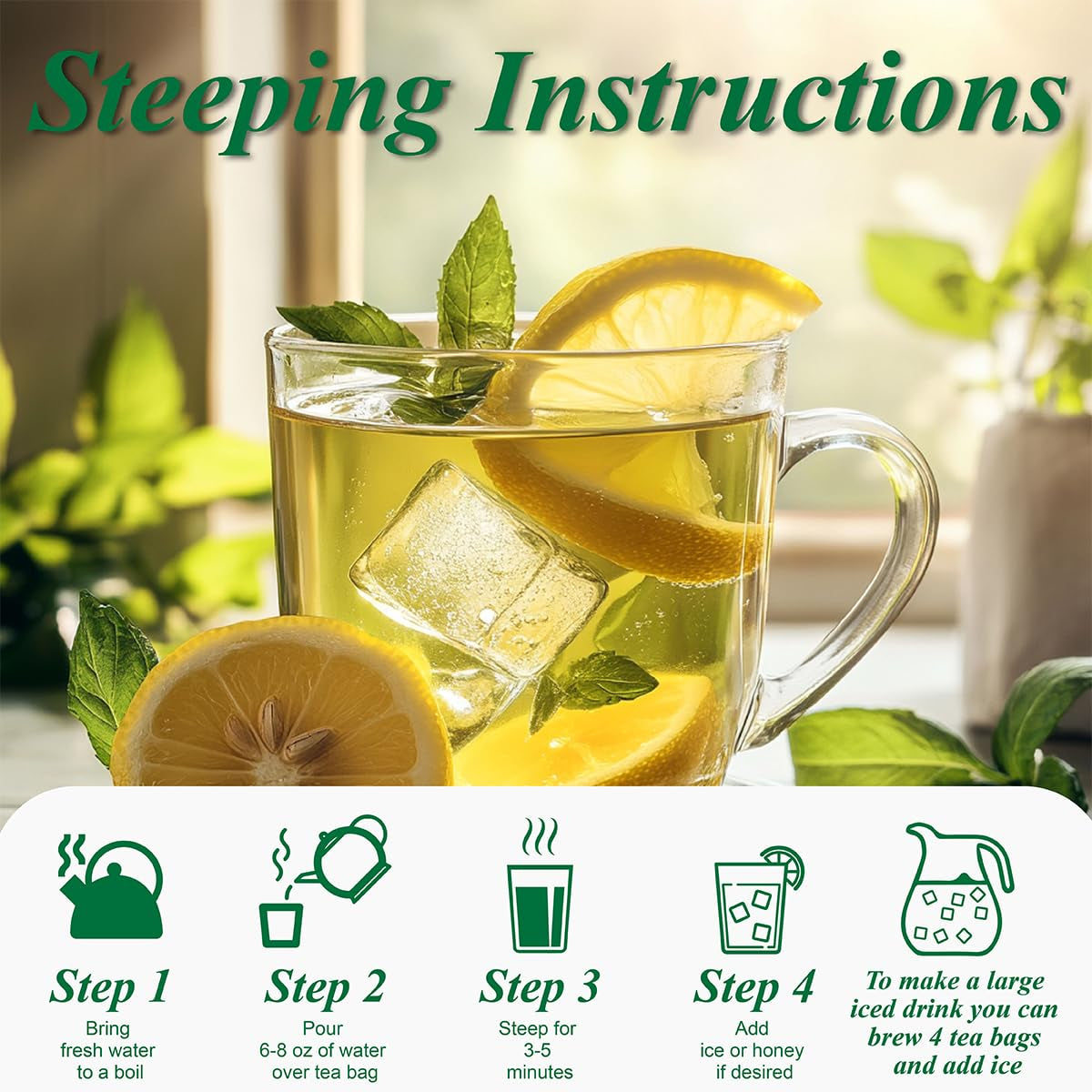 WEETEE Bolsitas de té verde, 100 piezas de bolsitas de té verde, té verde puro, súper antioxidante | Bolsitas resellables | Preparación fría o caliente