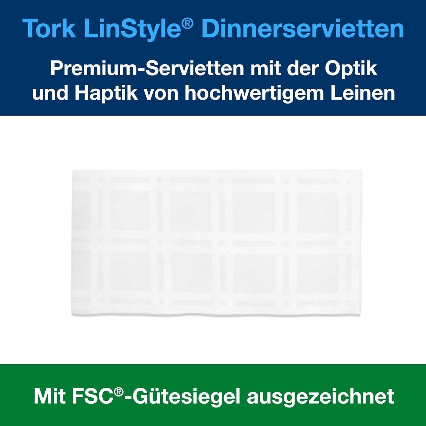Servilletas de mesa Tork Linstyle blancas, pliegue 1/4, 19,5 × 19,5 cm, 14 servilletas ø50, 509410
