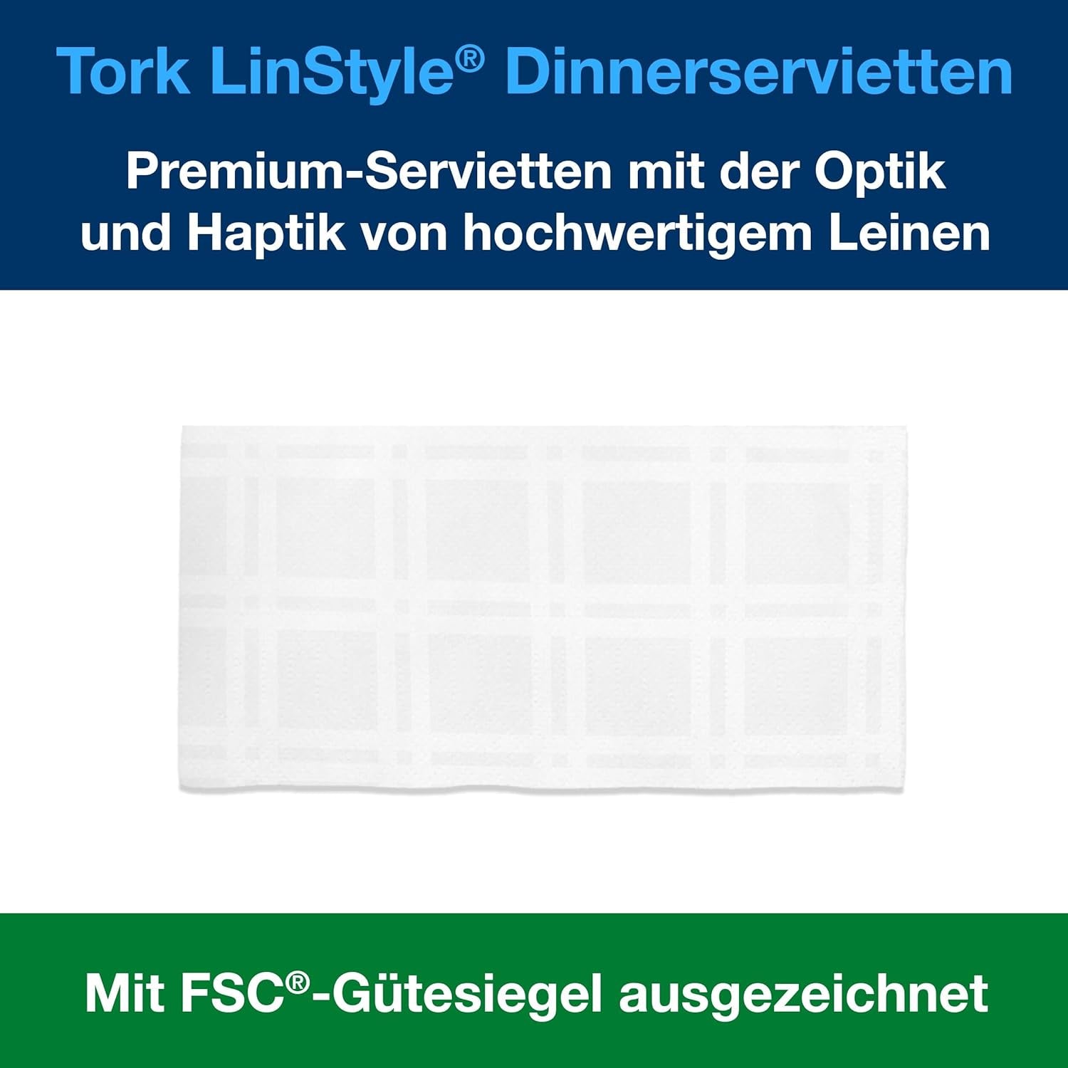 Servilletas de mesa Tork Linstyle blancas, pliegue 1/4, 19,5 × 19,5 cm, 14 servilletas ø50, 509410