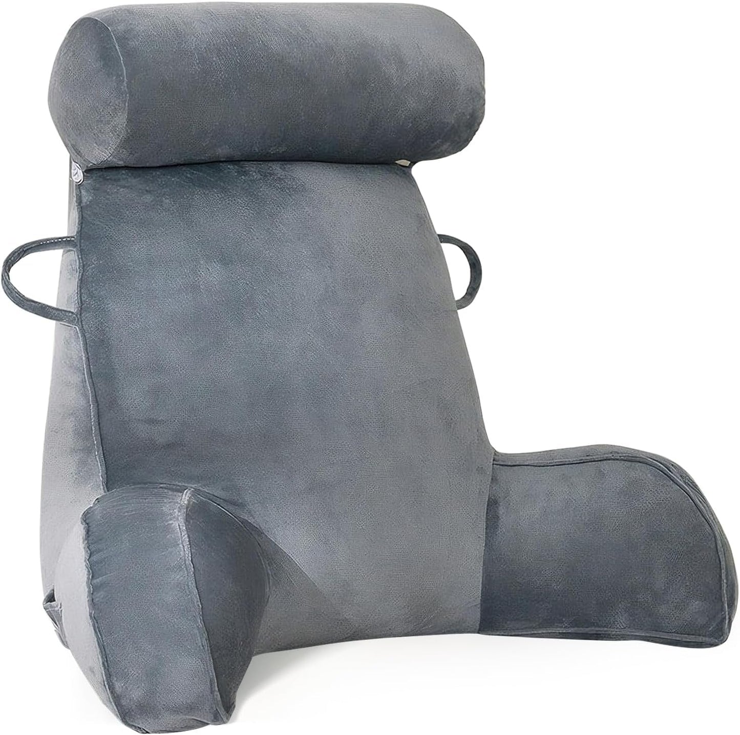 Almohada de lectura XL para cama y sofá con rollo para el cuello desmontable, almohada de espalda ideal para adultos con espuma viscoelástica para leer cómodamente, trabajar, jugar, mirar televisión, relajarse (gris)