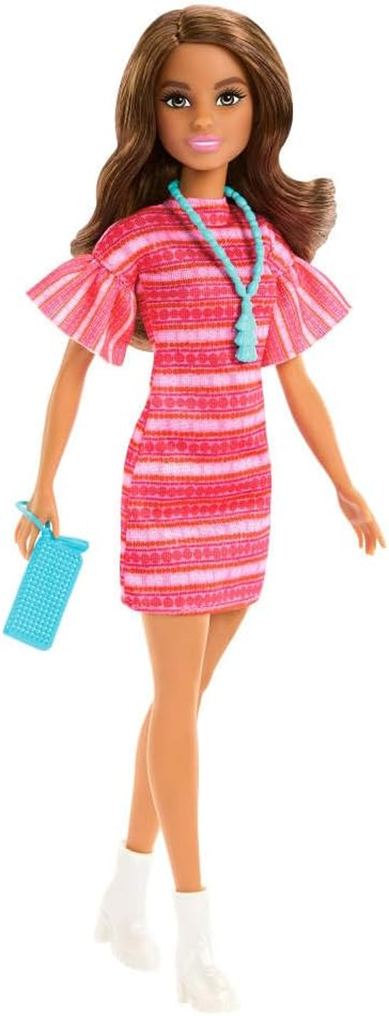 Barbie y Teresa Rezept für Freundschaft Teresa-Modepuppe mit unverkennbarem Outfit zum An- und Ausziehen, mit Accessoires incluyendo un collar, JCT02