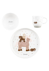 Sterntaler Vajilla de Porcelana Diseño Rústico - Vajilla con Base de Silicona Antideslizante y Desmontable - Vajilla para Bebés y Niños con Plato, Cuenco de 400ml y Taza de 200ml, Blanco