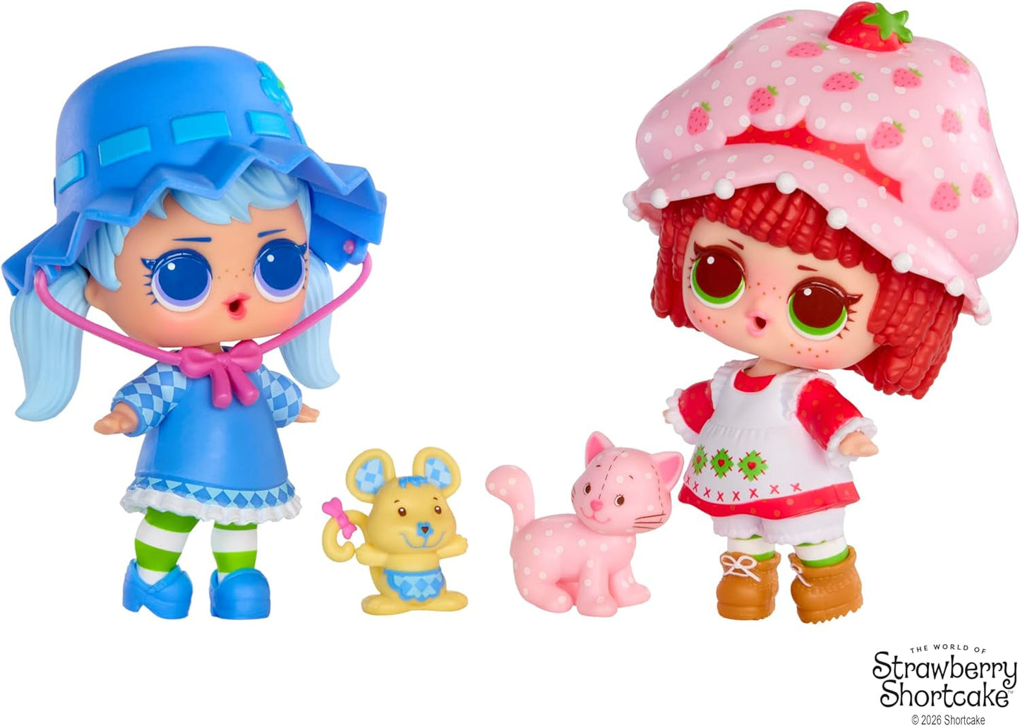 Jajaja ¡Sorpresa! Loves Strawberry Shortcake Tots - Muñecas perfumadas coleccionables con 7 sorpresas, mascota, moda, zapatos, sombrero, juego con casa convertible de Strawberry Shortcake, a partir de 4 años