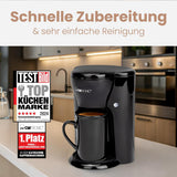 Cafetera Clatronic® de 1 taza | Máquina de café espresso perfecta para personas solteras | Cafetera espresso con filtro, incluida taza de cerámica | Pequeña cafetera espresso con filtro, ideal para viajar | KA 3356