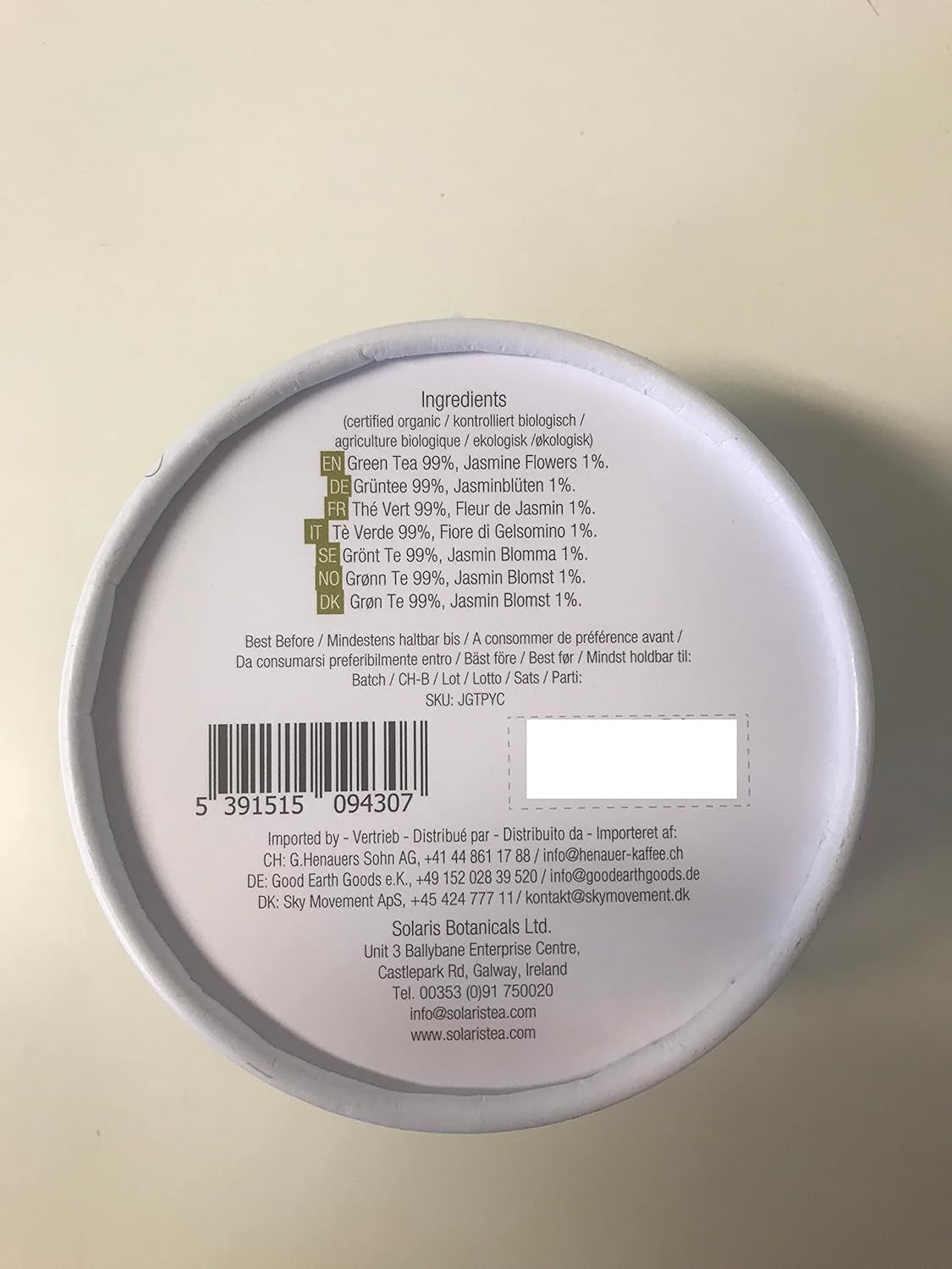 Té verde de jazmín orgánico, 15 bolsitas de té de seda, 1 paquete (1 x 30 g)