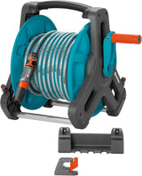 Gardena Classic Wall Hose Reel Set 50: Enrollador de manguera móvil, compacto, montable en la pared y extraíble en cualquier momento, con manguera de 20 m, boquilla pulverizadora y piezas de sistema (8009-20)