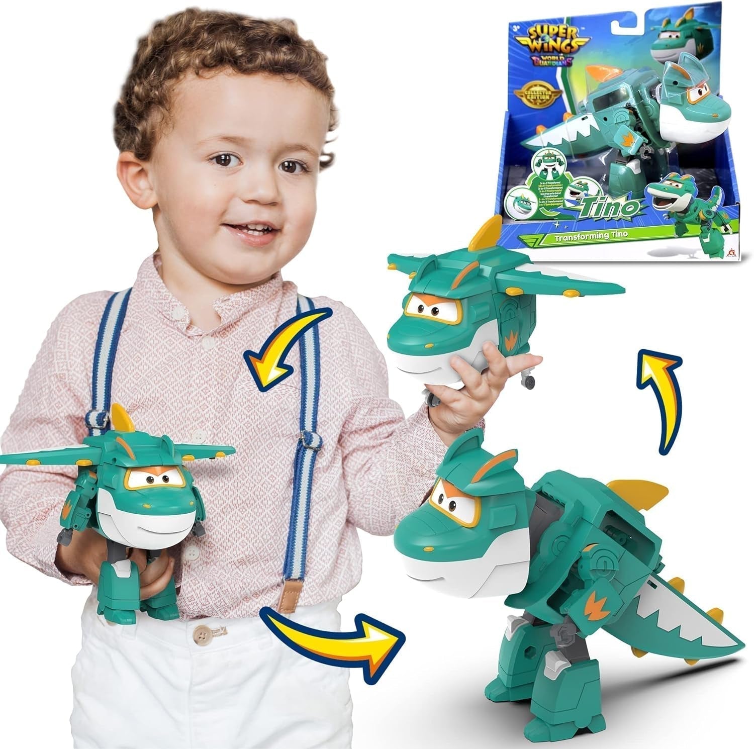 Super Wings Personajes transformadores de 5" Paquete de 2 Jett transformador supercargado + Tino Juguete transformador para niños y niñas a partir de 3 años Figuras de acción rojas Naty Shop Tino