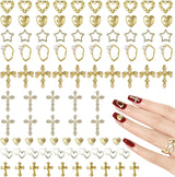 Dijes de uñas dorados, 80 piezas, cruz, corazón de rosa, gemas de uñas de la Virgen María, accesorios de uñas de aleación de metal para decoraciones de diseño de manicura, manualidades DIY