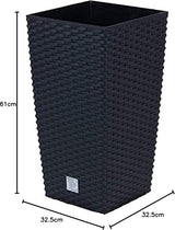 Macetas Prosperplast imitación ratán/macetas con inserto | 32,5x32,5x61cm | antracita | resistente a la intemperie y a los rayos UV | de plástico resistente | para interior y exterior