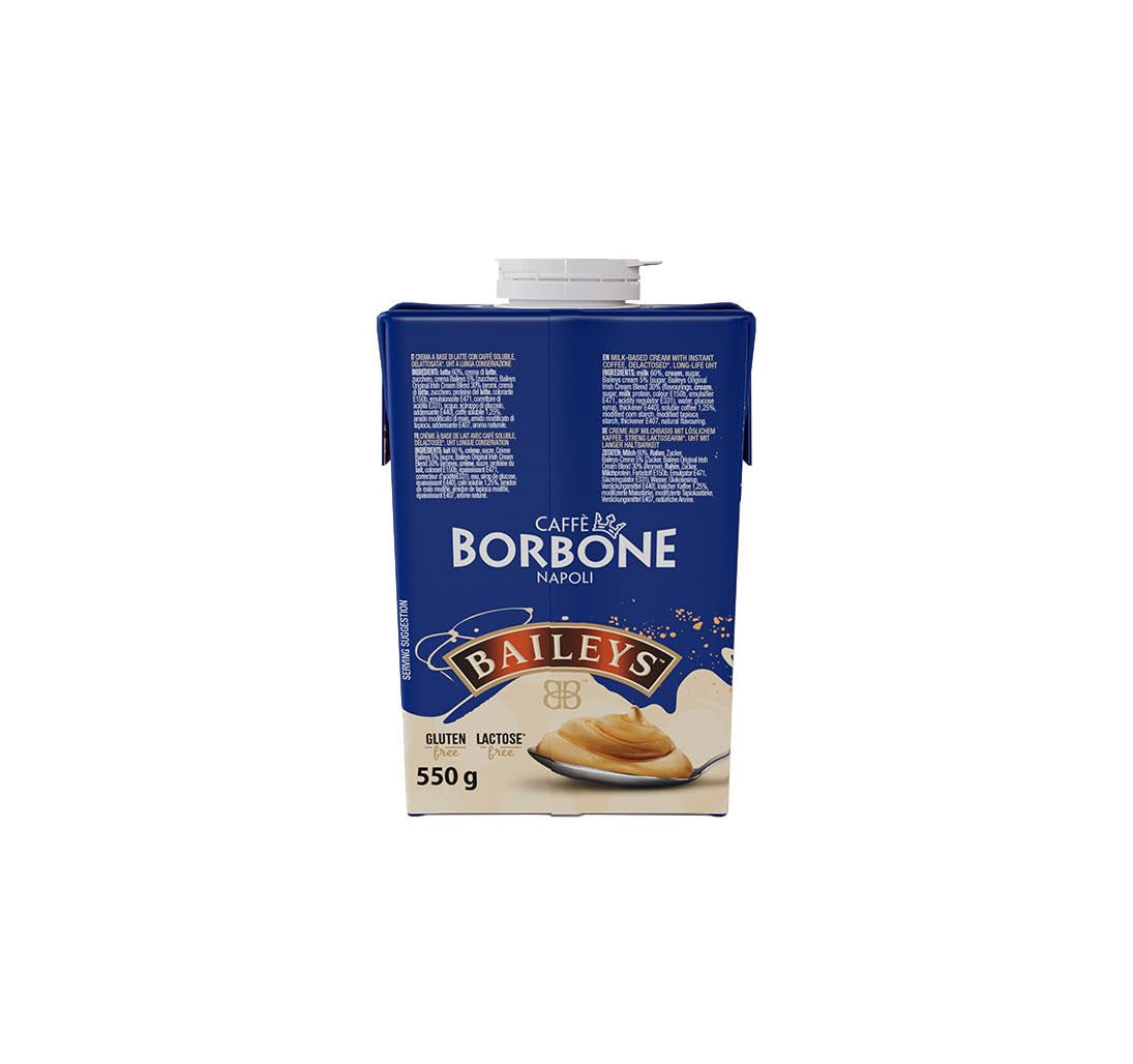 Caffè Borbone Baileys Kaffeecreme - Creme auf Milchbasis mit lactosefreiem, löslichem Kaffee, mit Baileys - sin lactosa y sin gluten - Caja de cartón de 550 gramos