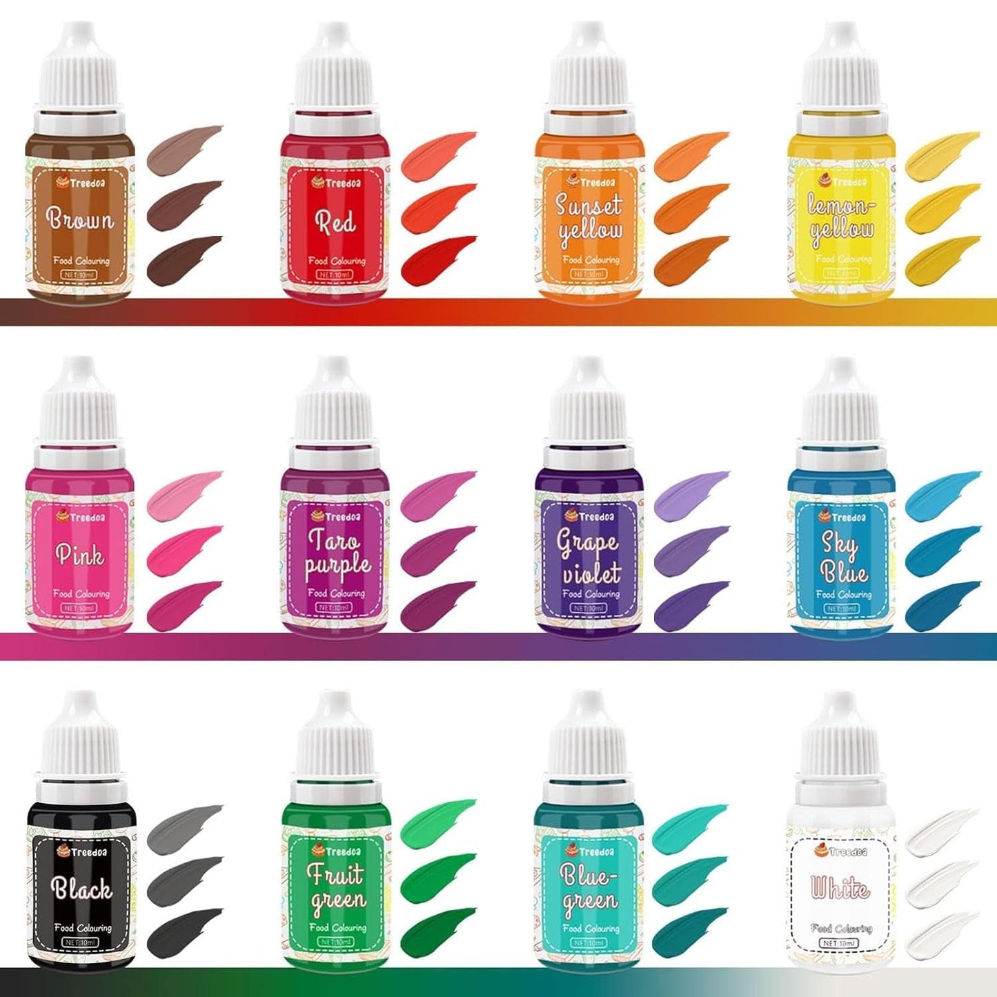 Set de 12 colorantes alimentarios líquidos, 10 ml Naty Shop