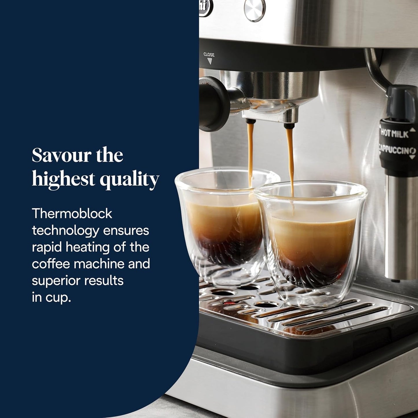 De'Longhi Classic EM450.M Cafetera espresso con filtro portátil y espumador de leche profesional, carcasa totalmente metálica, 15 bar, depósito de agua de 1,7 l, acero inoxidable/metal