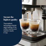 De'Longhi Classic EM450.M Cafetera espresso con filtro portátil y espumador de leche profesional, carcasa totalmente metálica, 15 bar, depósito de agua de 1,7 l, acero inoxidable/metal