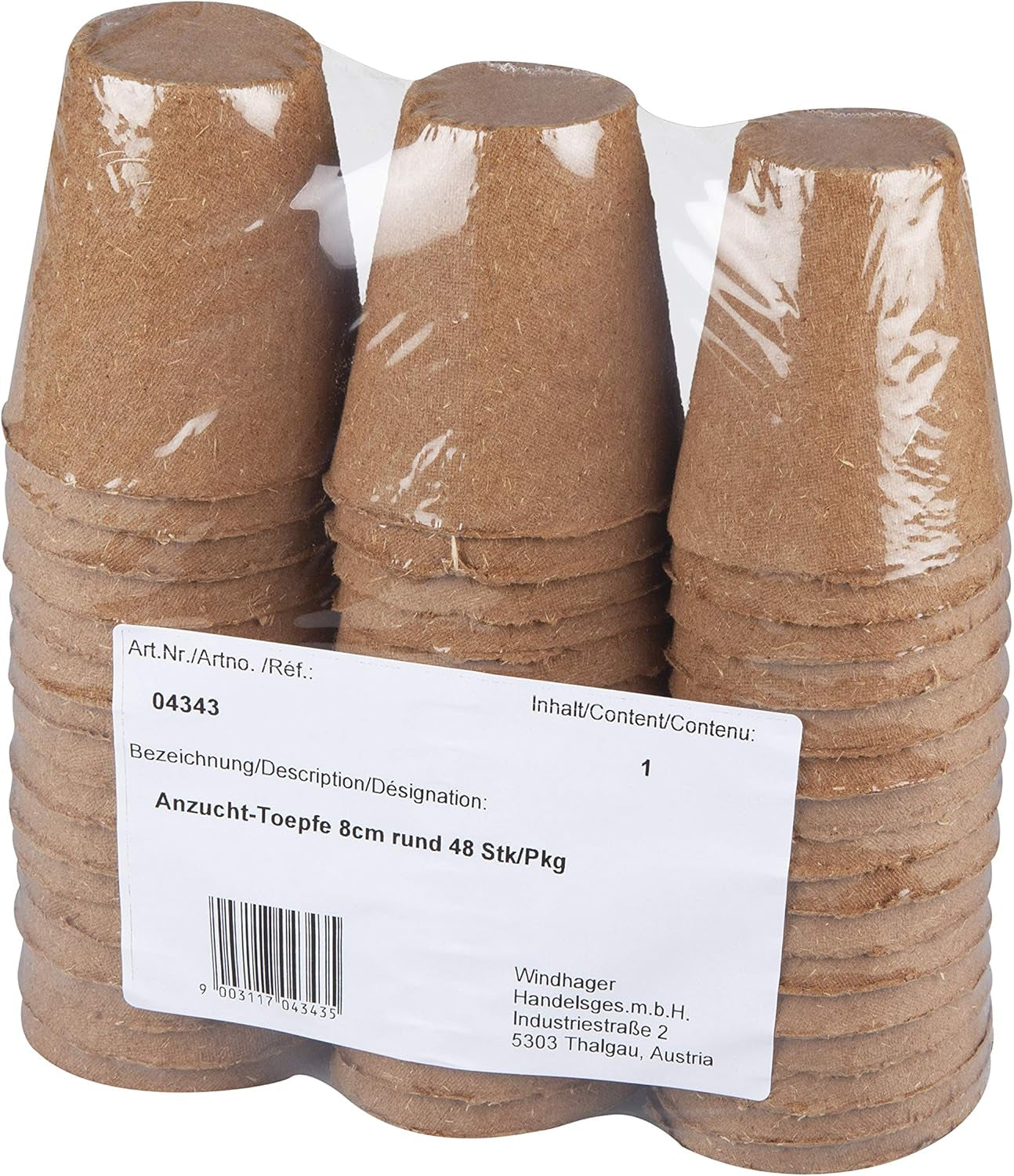 Macetas para plántulas Windhager, 48 piezas, 8 cm de diámetro, marrón, sin turba, 04343