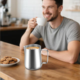 Taza de Leche, Taza de Leche de Acero Inoxidable de 350 ml con Marca medidora, Accesorio de Barista, Taza de Leche para Capuchino, Espresso, Latte Art, Amantes del café, Plata, 355 ml