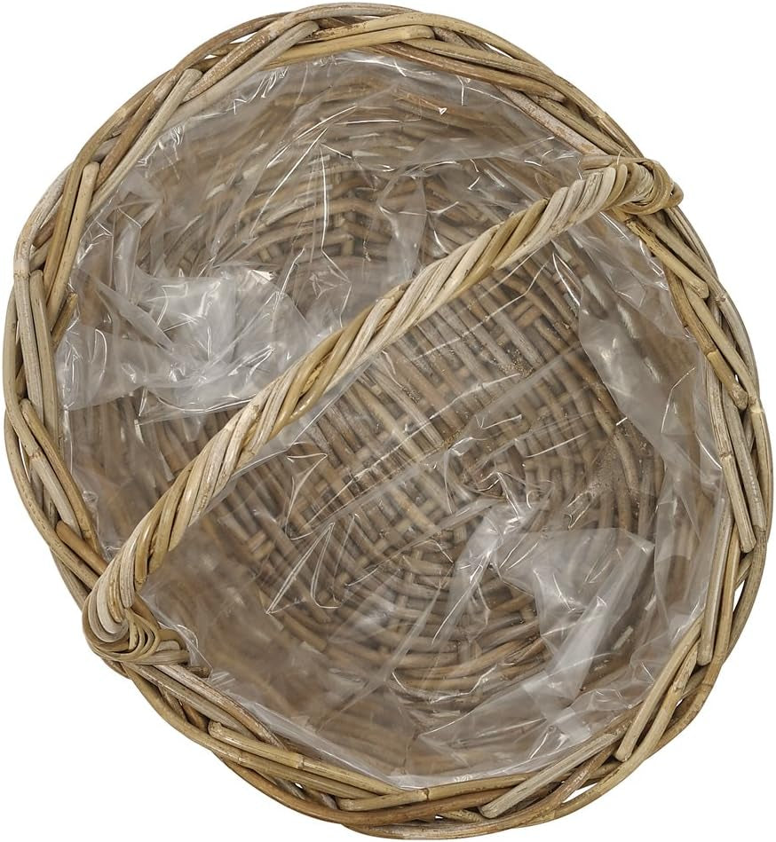 Cesta de flores de ratán Dehner con asa, aprox. 46 x 39 x 18 cm, tejido de ratán, gris/marrón