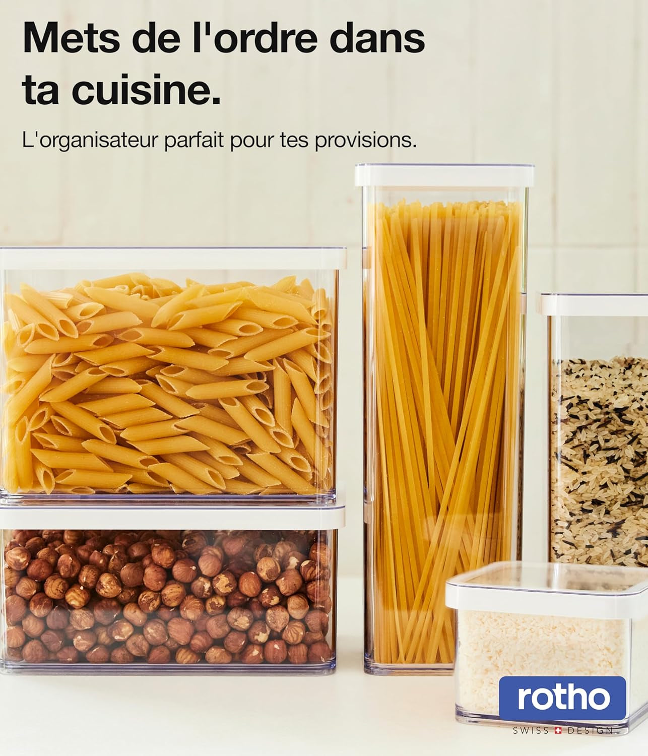 Rotho Loft Juego de 5 Botes de Conservación con Tapa, Varios Tamaños, Plástico Alimentario (PP) Sin BPA, Transparente/Rojo, (21,4 x 21,4 x 23,5 cm) Cajas para Conservar Alimentos Naty Shop