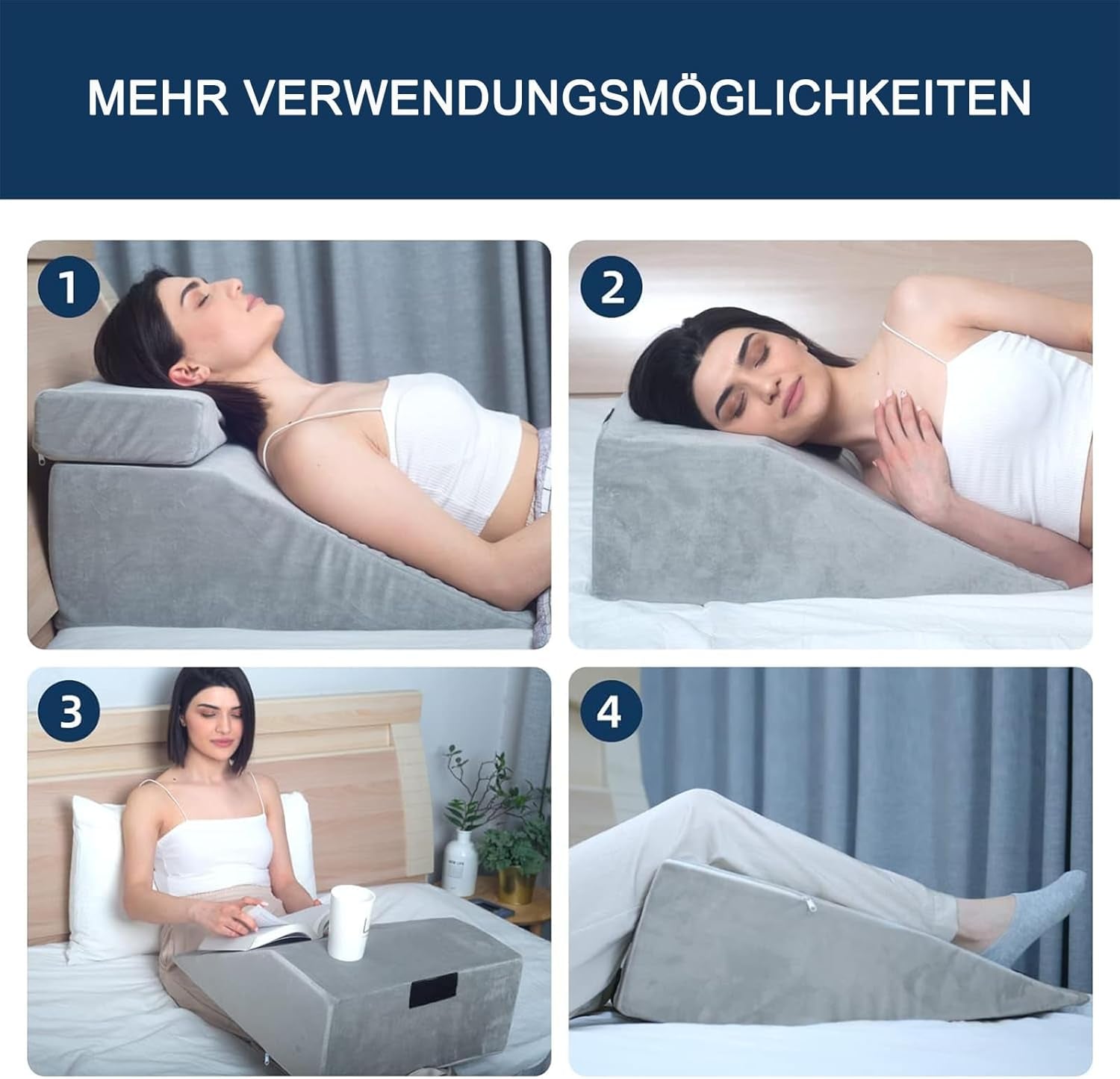 Almohada de lectura y almohada de plumas para elevador de piernas, almohada de espuma viscoelástica para la espalda y el cuello, almohada desmontable multifuncional para cama, sofá, sentarse, dormir y descansar (gris)
