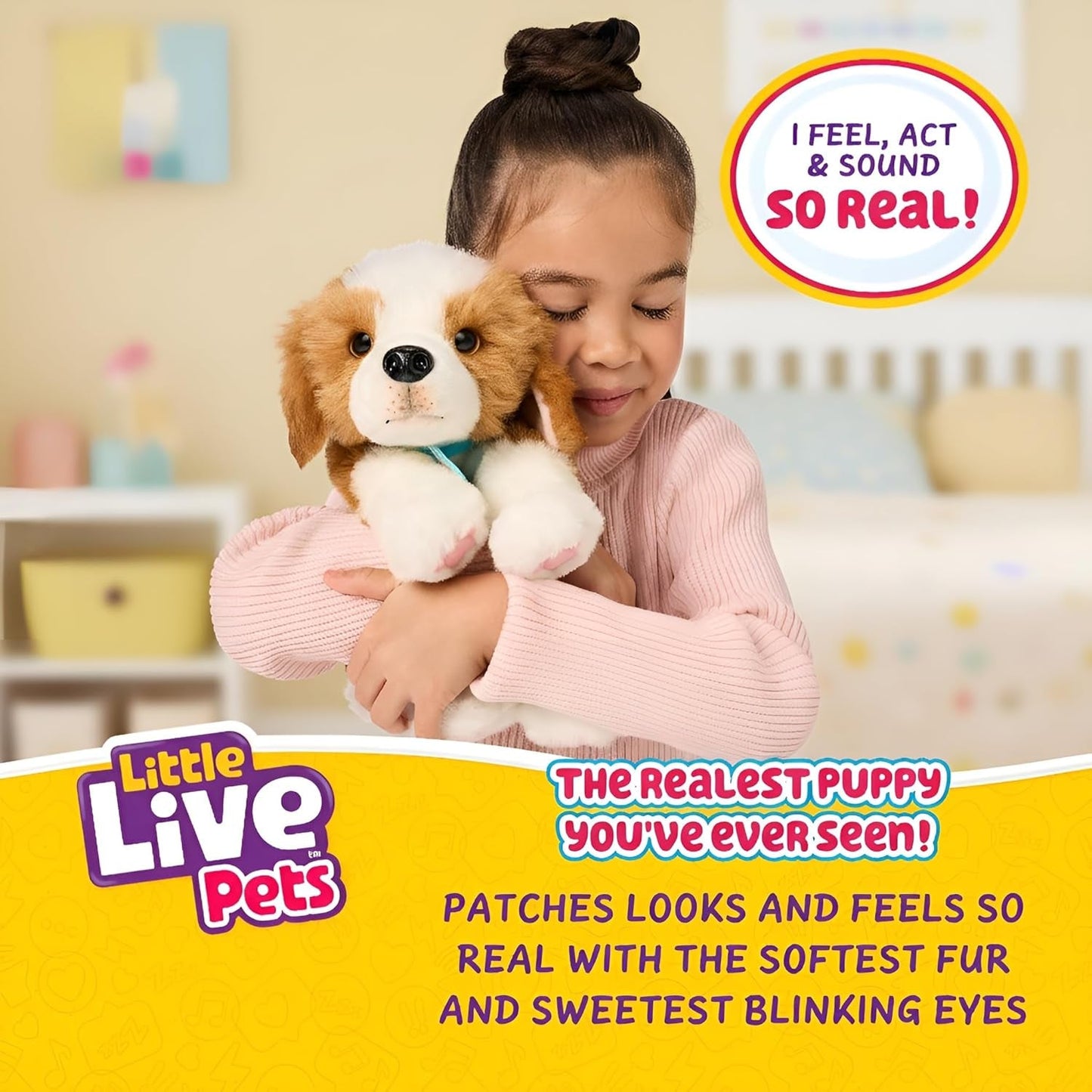 Little Live Pets Mi cachorro realmente real - Parches; Cachorro interactivo; más de 60 sonidos/reacciones; apariencia realista; 1 de 72 variantes; set de juego con bolsa de transporte; pilas incluidas; edades 5+