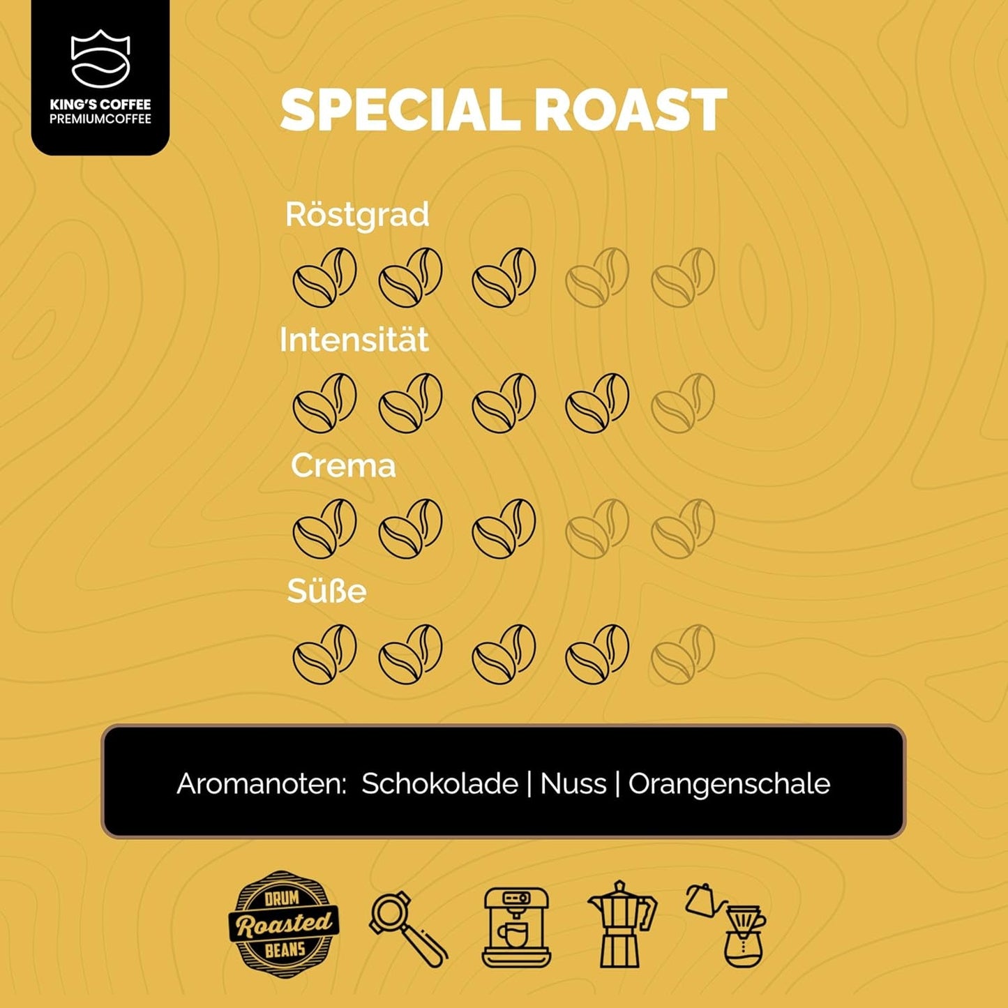 KING'S COFFEE - TOSTADO ESPECIAL - 1 kg de granos de espresso Barista Premium - Café de baja acidez - Tostado en pequeños lotes en Italia - La mejor mezcla de Arábica y Robusta para máquinas totalmente automáticas y con portafiltro