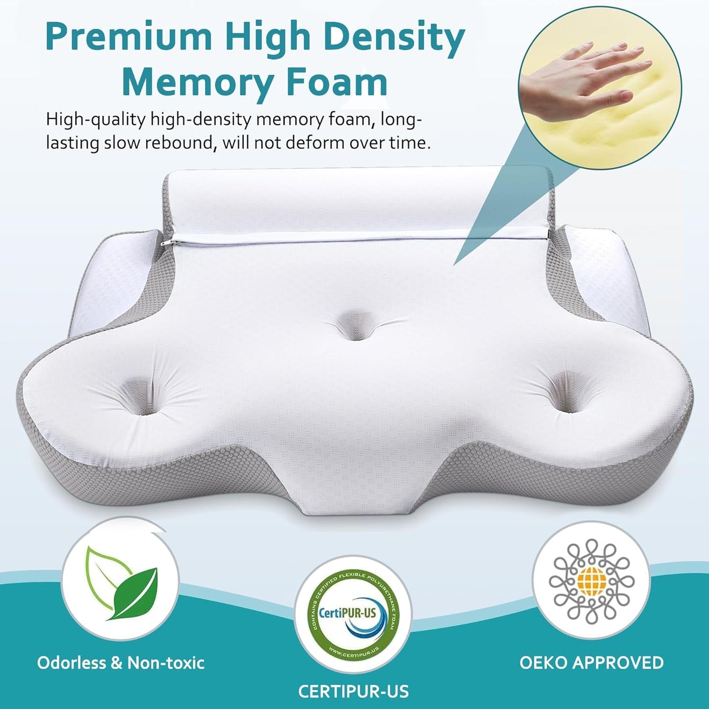 TopEsct Almohada de espuma viscoelástica, almohada para dormir de lado, almohada para el cuello, almohada para la cabeza para personas que duermen de lado y boca arriba (gris)