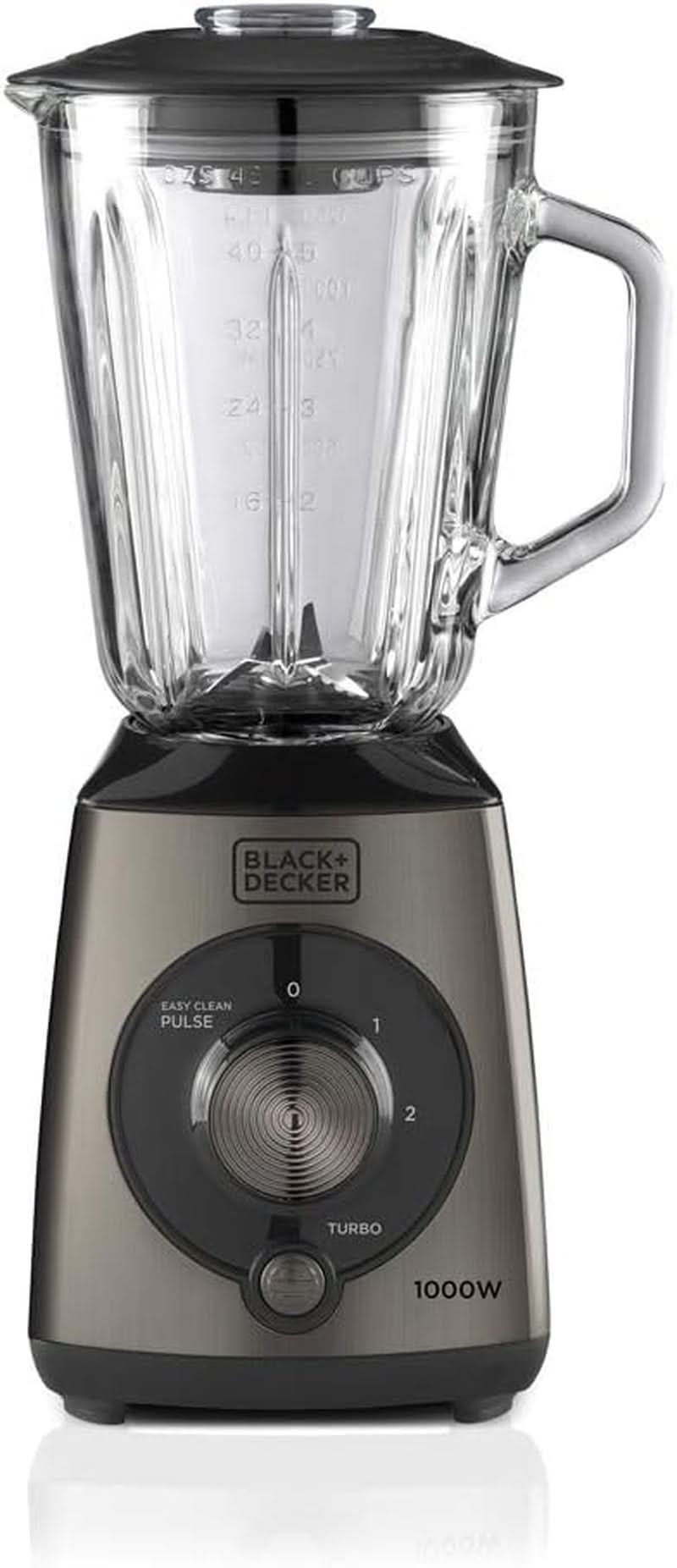BLACK+DECKER Batidora de pie | 500W | 2 velocidades | Función de pulso | Glaskrug | 1,5 litros | Edelstahlmesser Mit 4 Klingen | Herausnehmbar Und Leicht Zu Reinigen | Cocina Weiß Und Grau Naty Shop 1000W Edelstahl