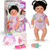BABY Born Amy - Muñeca 36 cm - Muñeco bebé con 7 funciones para niños a partir de 1 año - Funciona sin pilas - Incluye accesorios y colchón