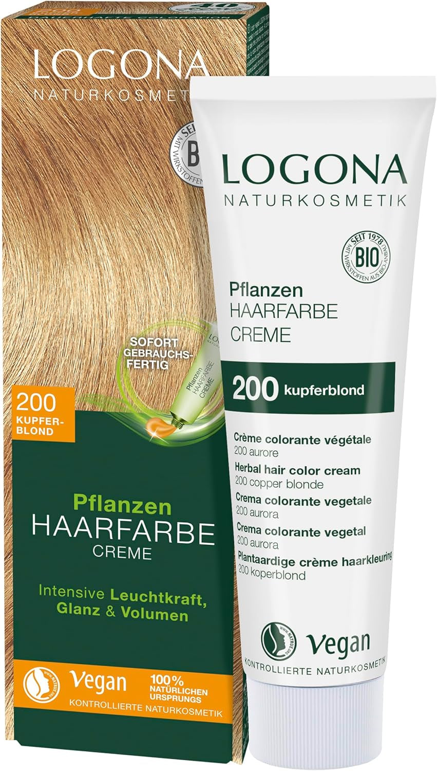 LOGONA Cosmética Natural Coloración Vegetal en Crema 240 Marrón Turrón, Tinte natural para cabello castaño con henna, crema colorante para tonos castaños, colorante para cabello oscuro, 150ml Tinte para el cabello Naty Shop 200 Rubio cobrizo