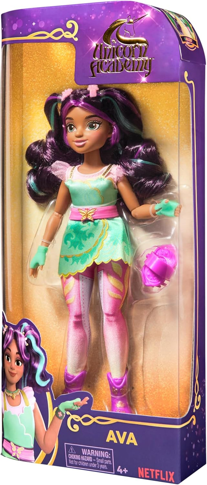 Unicorn Academy Ankleidepuppe Ava - la muñeca original para la popular serie Netflix, 24 cm grande y con 7 accesorios para juegos de rol fantásticos, para niños de 4 años