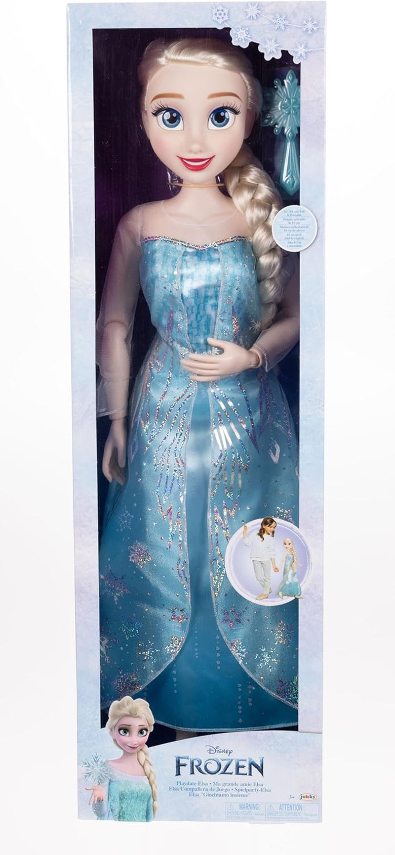 Muñeca gigante Disney Frozen Playdate Elsa de 80 cm de Jakks Pacific Muñeca totalmente articulada con 11 puntos de articulación Incluye cepillo para el pelo y accesorios