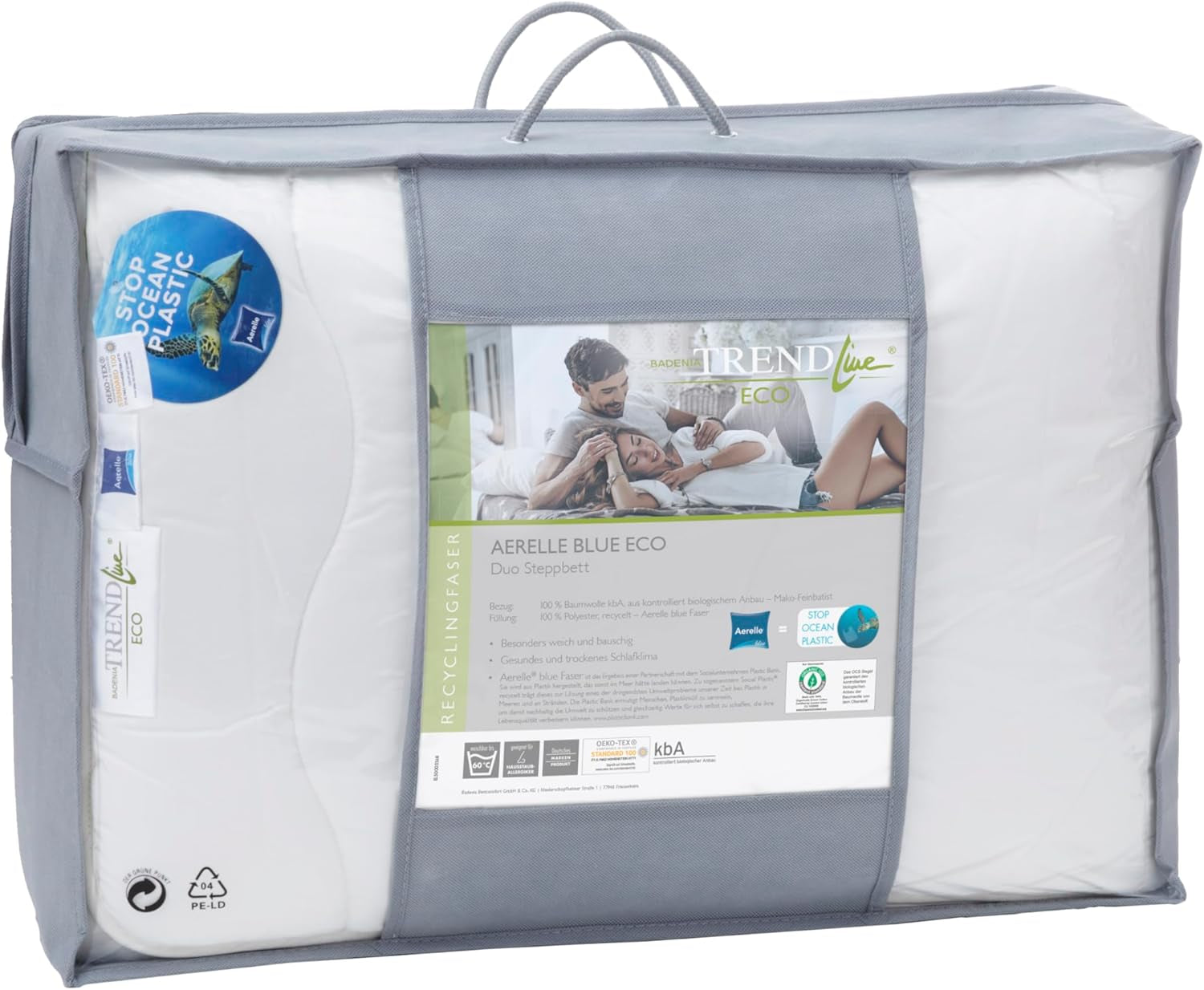 Badenia Trendline Edredón ecológico Aerelle Blue Duo 135 x 200 cm, blanco, certificado Öko-Tex, producido según el estándar de calidad alemán Edredones y edredones Naty Shop