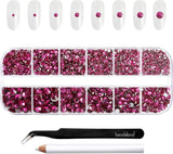 Beadsland 2500 piezas de piedras de cristal para decoración de uñas con parte trasera plana, piedras preciosas para trabajos manuales de 8 tamaños SS4 ~ SS30 con pinzas y puntas (Kristall Weiss)