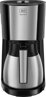 Melitta Enjoy Top Therm - Cafetera espresso con filtro y jarra térmica en acero inoxidable, para hasta 10 tazas de café, negro/acero inoxidable