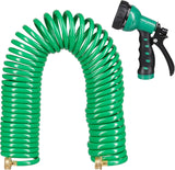 Relaxdays Manguera en Espiral Extensible hasta 20 m Manguera de jardín Flexible con rociador de Agua 7 Modos de rociado Verde
