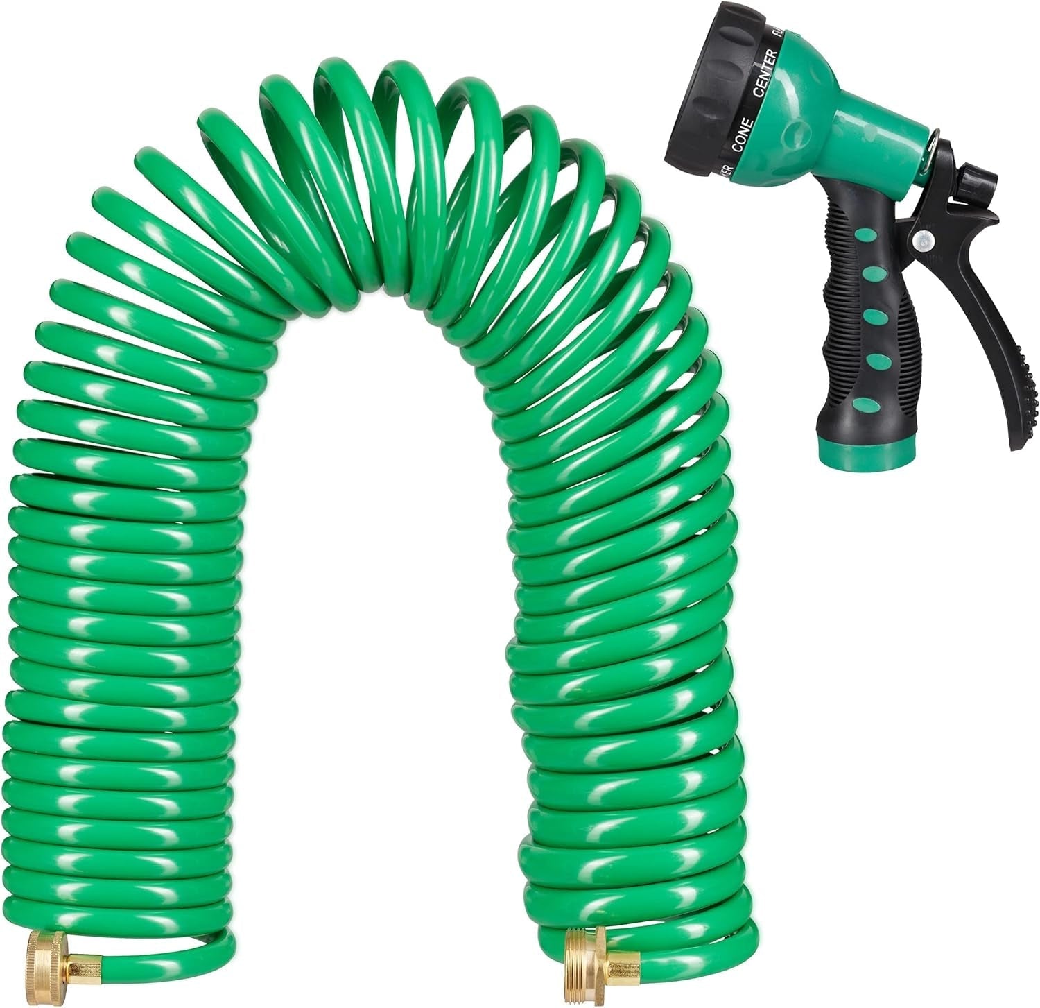Relaxdays Manguera en Espiral Extensible hasta 20 m Manguera de jardín Flexible con rociador de Agua 7 Modos de rociado Verde