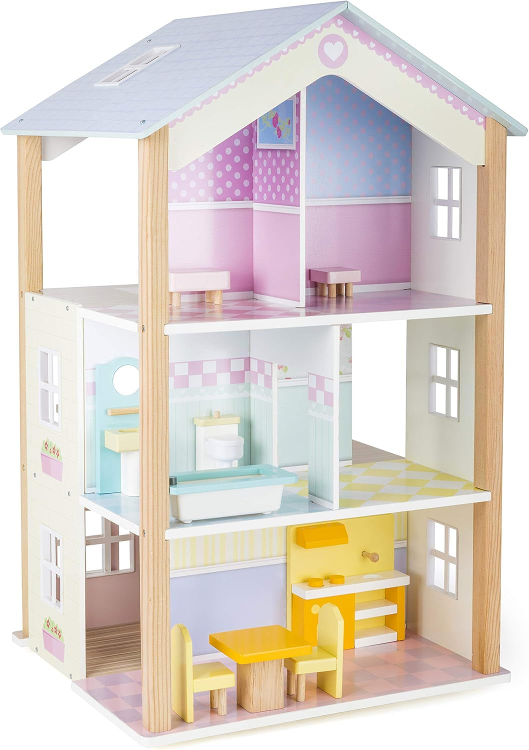 Small Foot 11192 Casa de Muñecas Giratoria de Madera, Palacio, 3 Plantas, Incluye Muebles de Juguete, Multicolor, 37 x 40 x 67 cm