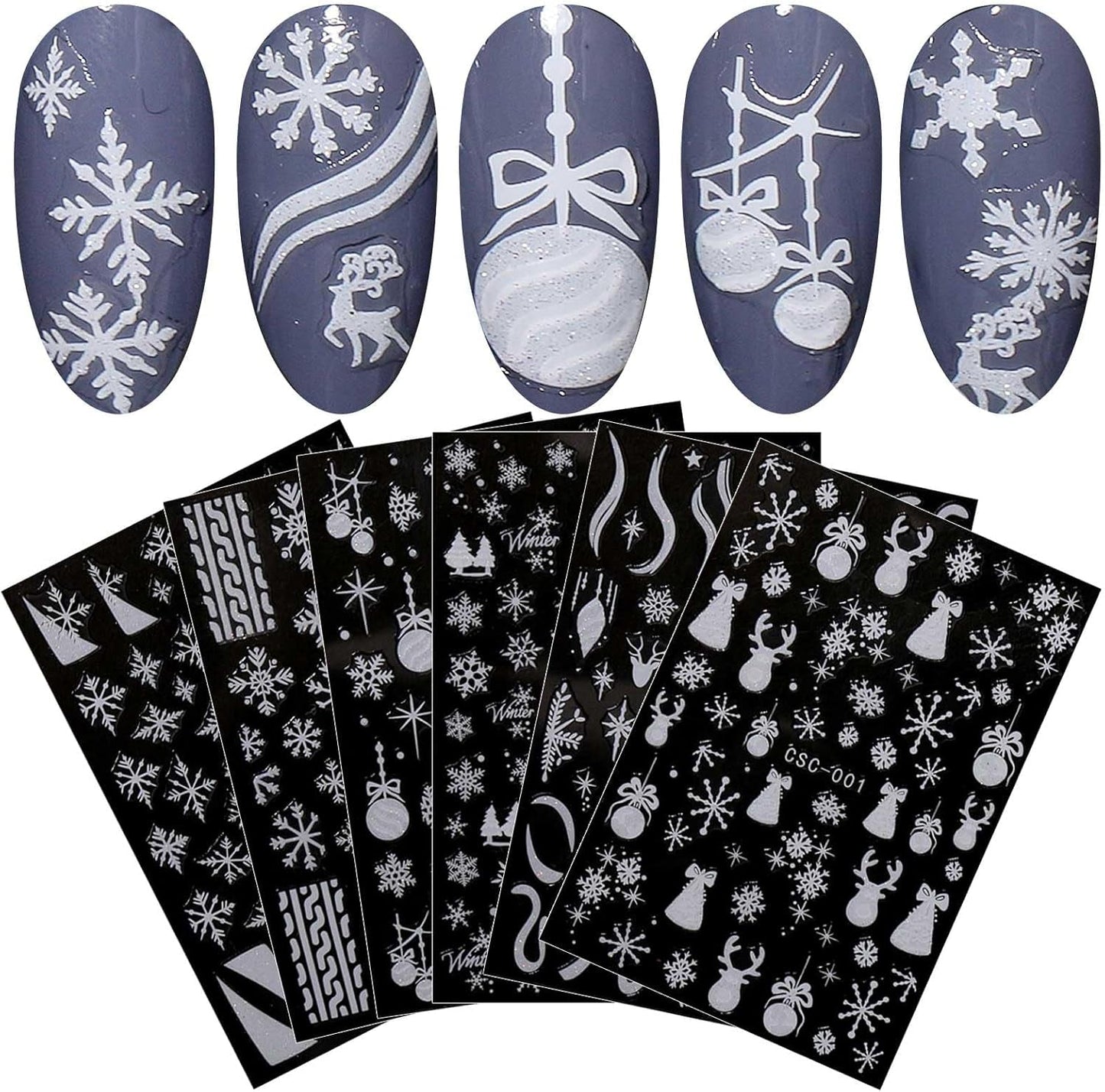 JMEOWIO Nagelsticker Weihnachten Gold Glitter Silver 8 Blatt Nail Art Sticker Selbstklebend Nagelaufkleber Schneeflocke Winterurlaub Dekoration Nageldesign Zubehör