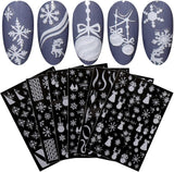 JMEOWIO Nagelsticker Weihnachten Gold Glitter Silver 8 Blatt Nail Art Sticker Selbstklebend Nagelaufkleber Schneeflocke Winterurlaub Dekoration Nageldesign Zubehör