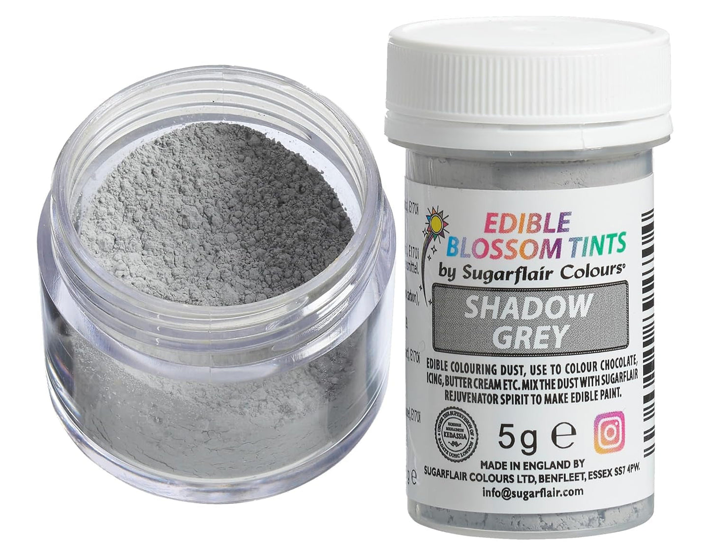 Sugarflair Blossom Tint Dust Colorante alimentario en polvo gris oscuro - Colorante alimentario en polvo para decoración de pasteles, fondant, glaseado, chocolate, crema de mantequilla, macarrones y más - 5G