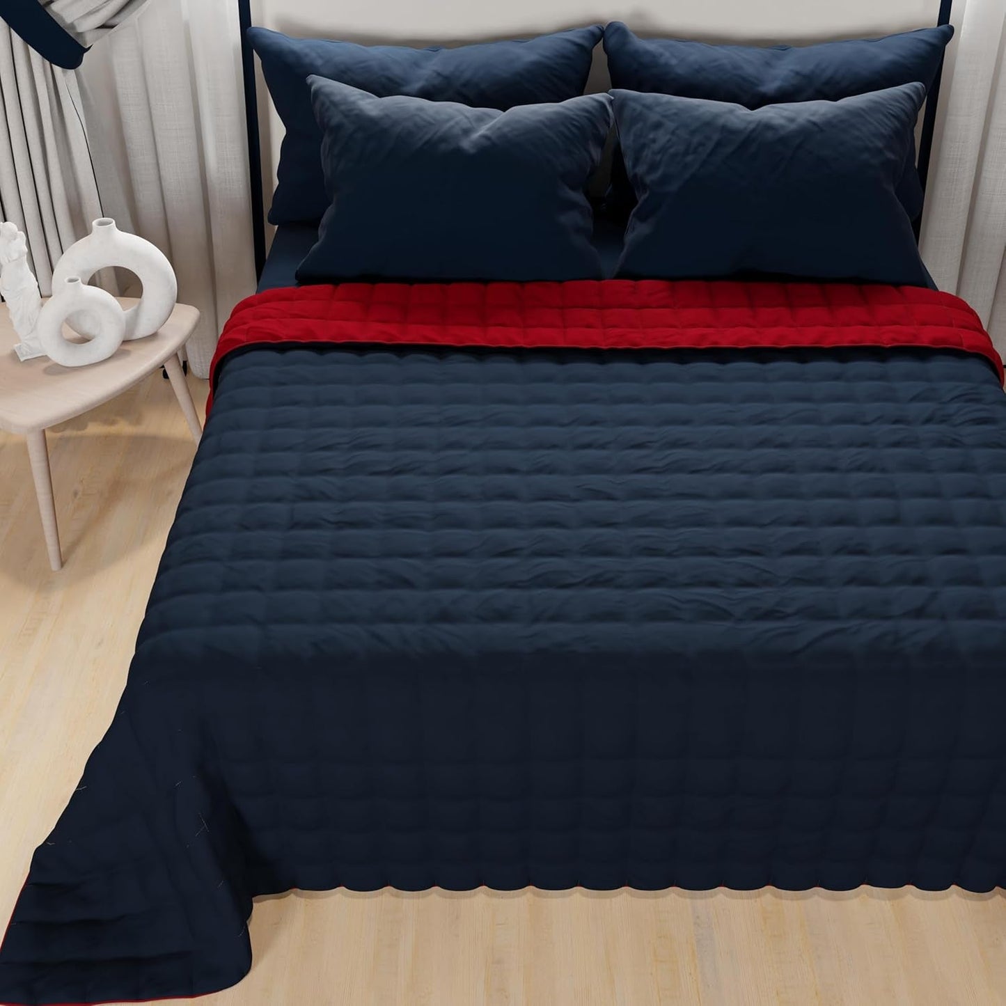 PETTI Artigiani Italiani - Cubrecama individual, colcha de doble cara, colcha de muelles, azul medianoche, blanco, 100% Made in Italy