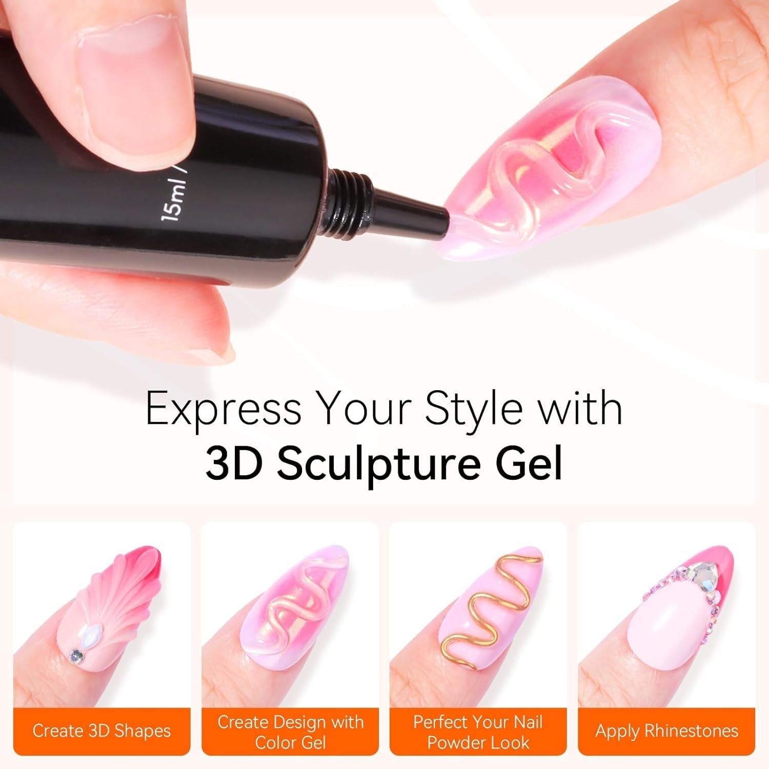 Makartt 3D Nail Art Gel - Gel de pegamento de diamantes de imitación 15G para llaveros de uñas, gel multifuncional para escultura de uñas para diseño de uñas DIY, escultura de uñas modelado de uñas en casa (transparente)